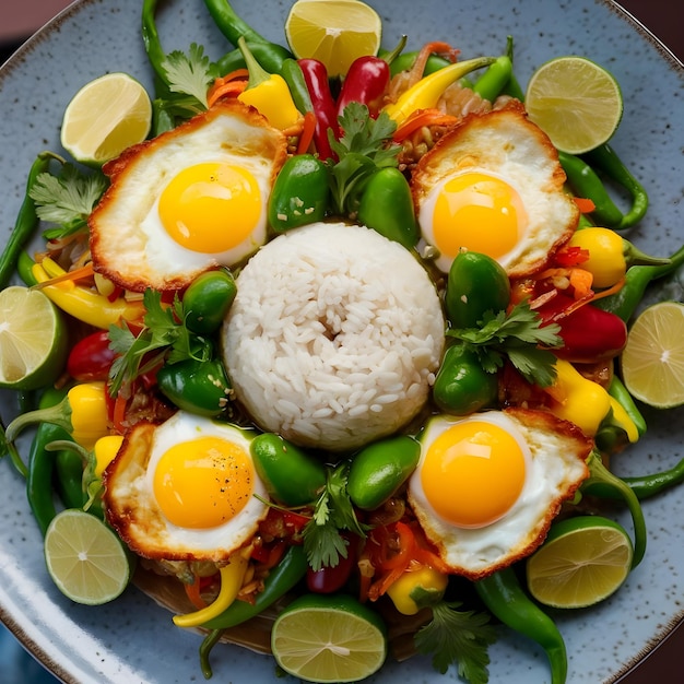 een bord eten met eieren groenten en citroenen