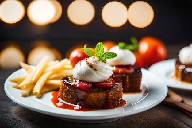 een bord eten met friet en een bord voedsel met friet