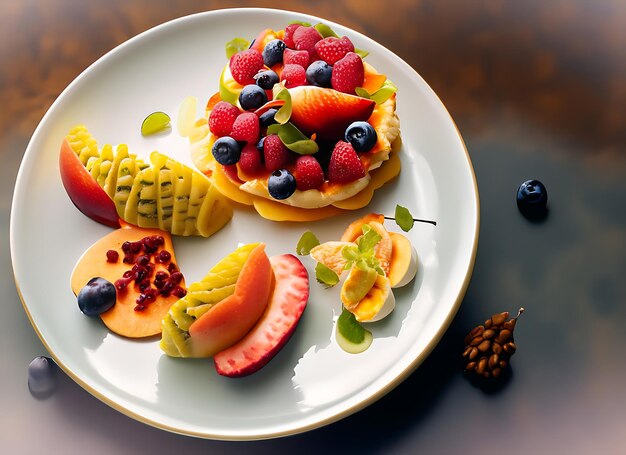 Foto een bord eten met fruit erop