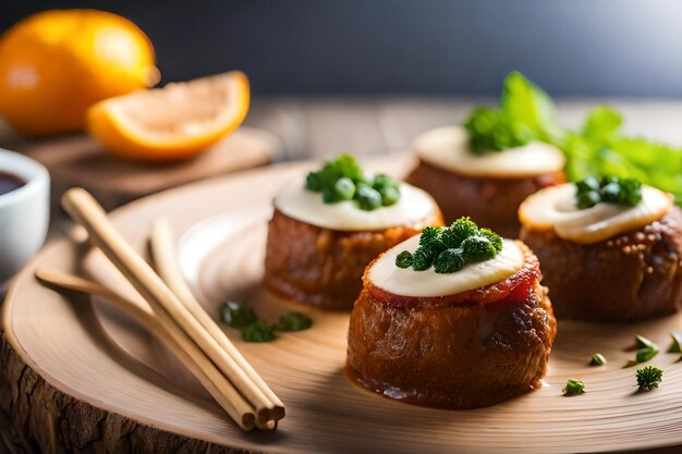 Foto een bord eten met houten eetstokjes erop