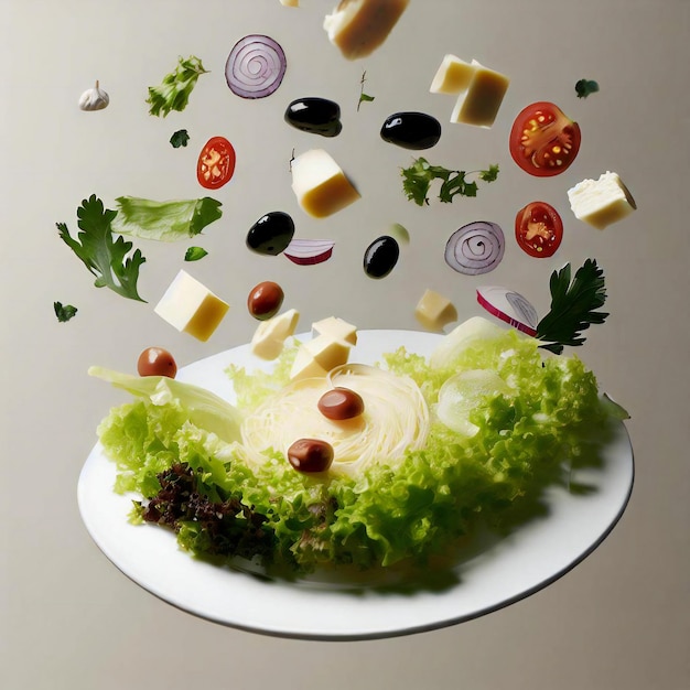 Een bord eten met kaas, zwarte olijven en zwarte olijven.