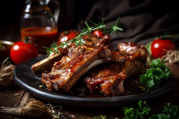 Een bord eten met vlees en groenten erop