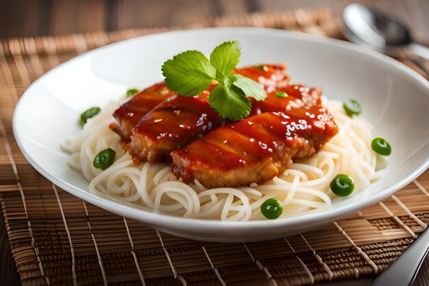 een bord eten met vlees en groenten erop