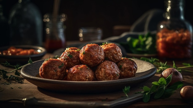 Foto een bord gehaktballetjes op tafel