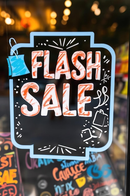 Een bord in een winkelvenster dat reclame maakt voor flash sale ai