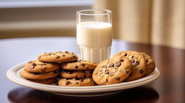 Een bord koekjes geserveerd met een glas melk