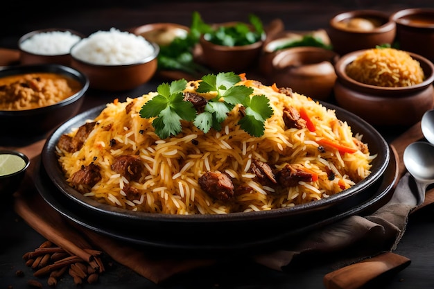 Een bord Malabar Biryani met rijst gekookt in kokosmelk en specerijen