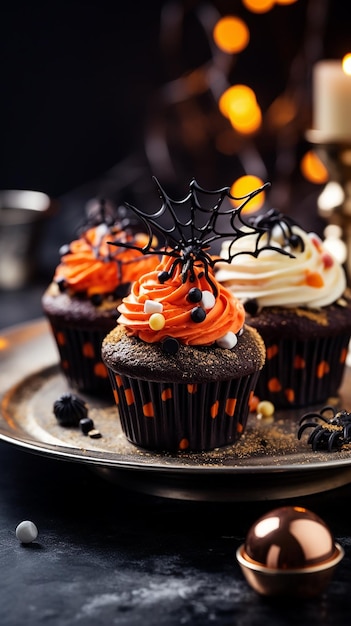 een bord met een halloween cupcake erop