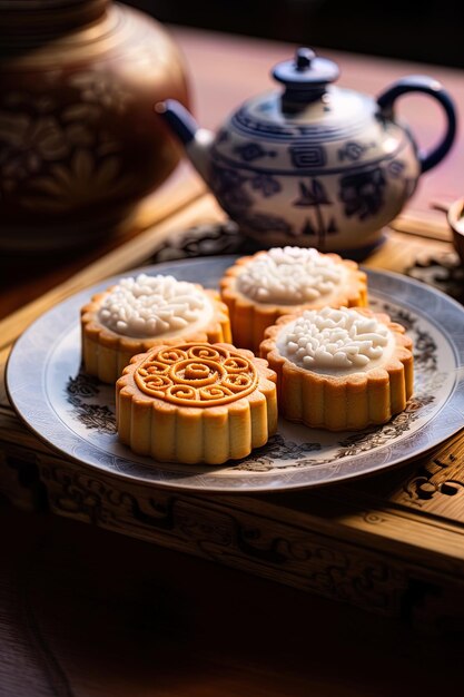 een bord met een paar kleine koekjes erop