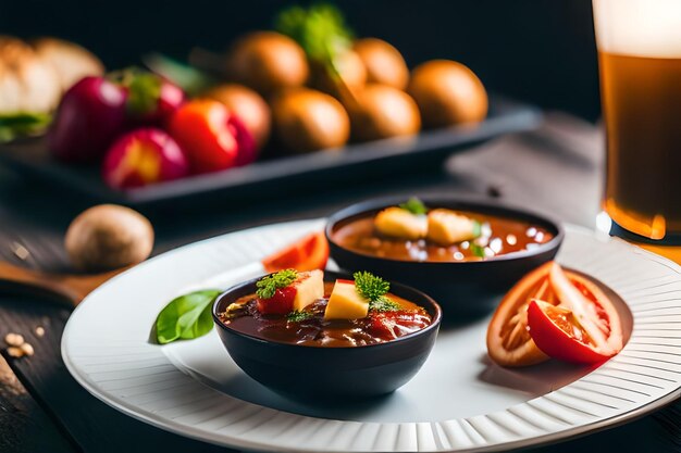 een bord met eten met een schaal met eten erop