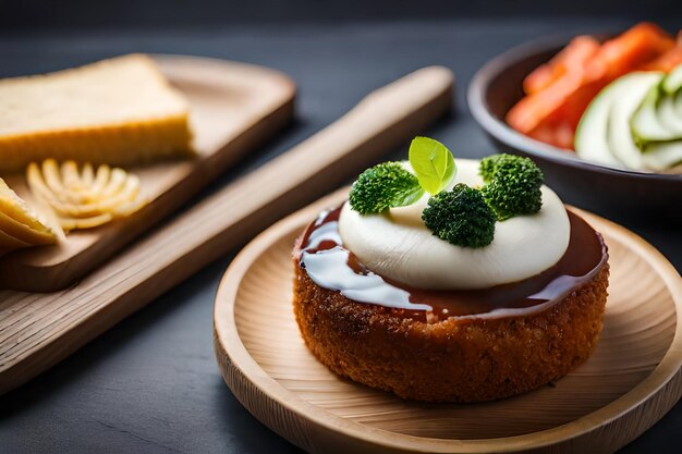 een bord met eten met een stuk cake erop