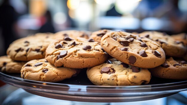 Een bord met heerlijke chocoladekoekjes op tafel