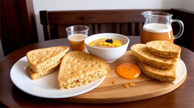 Een bord naanbrood met een kopje thee erbij.