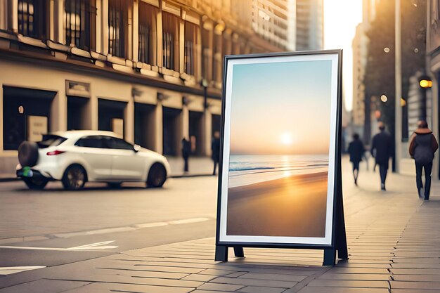 Foto een bord op de stoep waarop 'zonsondergang' staat