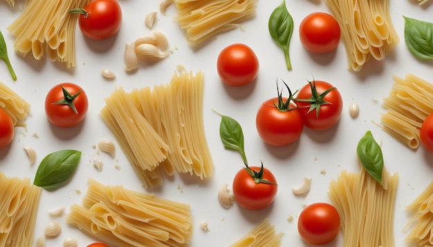 een bord pasta met tomaten en tomaten erop