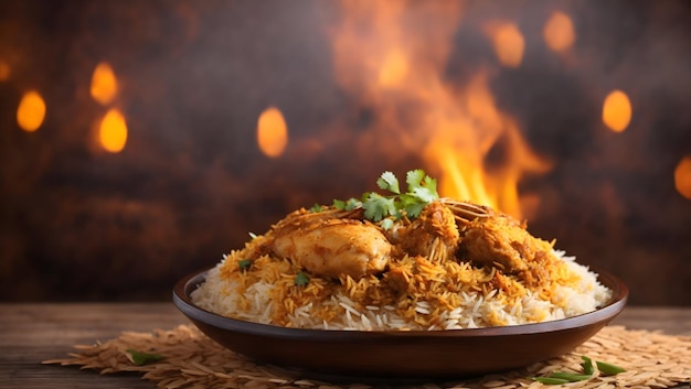 Een bord rijst met Arabische kip biriyani food ai Gegenereerd