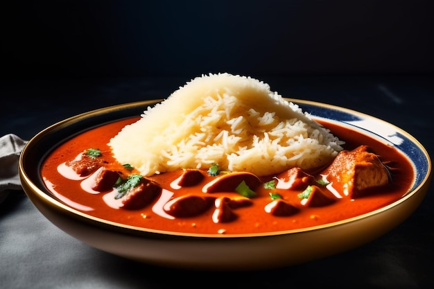 Foto een bord rijst met vlees en rijst