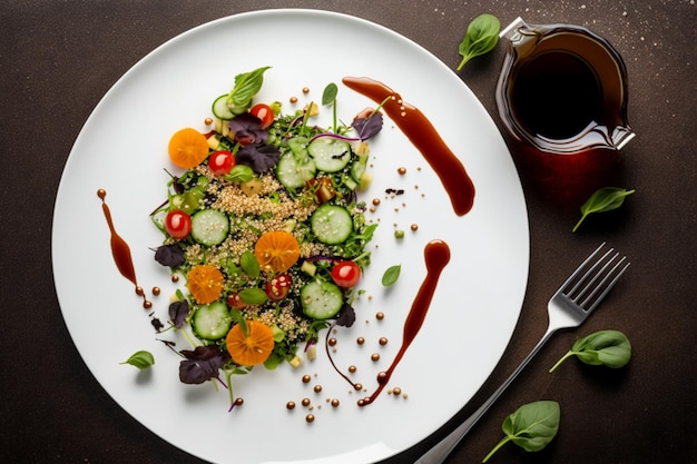 Een bord salade met een glas bier en een salade op tafel.