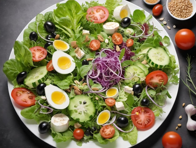 Een Bord Salade Met Hardgekookte Eieren En Tomaten