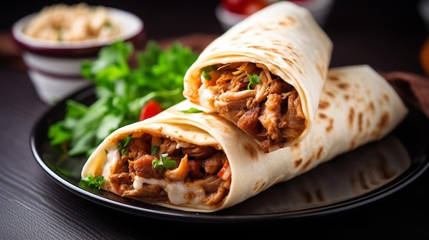 Een bord shoarma wraps met een kant van groenten