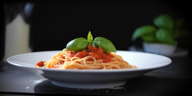 Een bord spaghetti met een rode saus erop