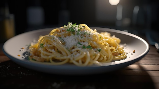 Een bord spaghetti met een tomatensaus erop