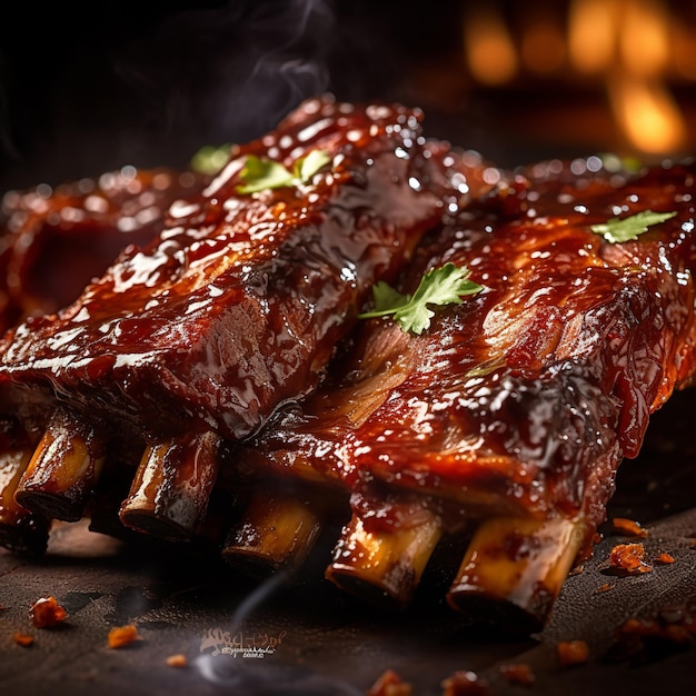 Een bord spareribs met de woorden bbq erop