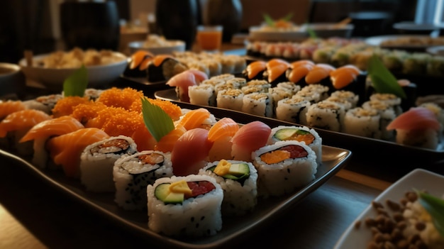 Een bord sushi en een bord sushi