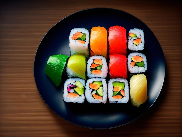 Een bord sushi en een schijfje limoen