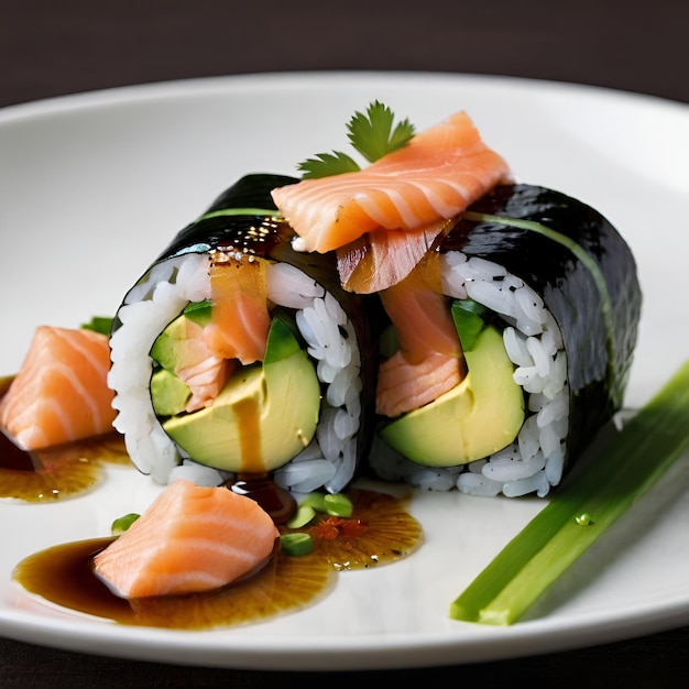 een bord sushi met een paar stukjes sushi erop