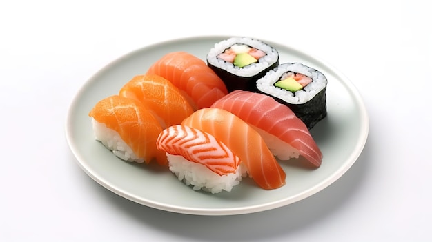 Een bord sushi met een zalmsashimi.