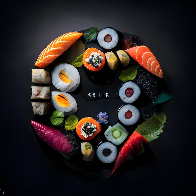 Een bord sushi met het woord sushi erop