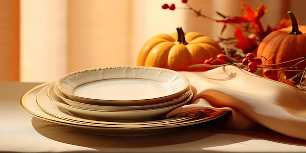 een bord voor Thanksgiving in de stijl van lichtbeige en oranje