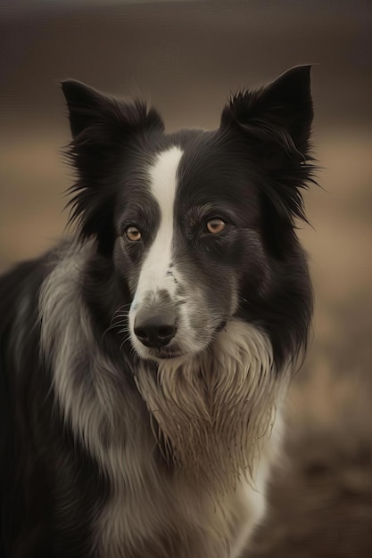 Een border collie met een witte streep op zijn gezicht