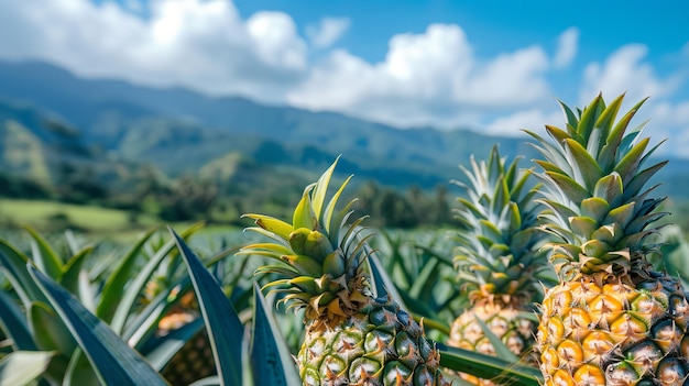 een bos ananas groeit in een veld