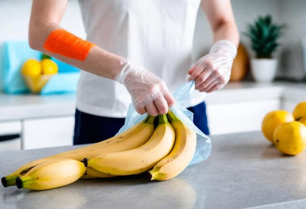 een bos bananen op de markt