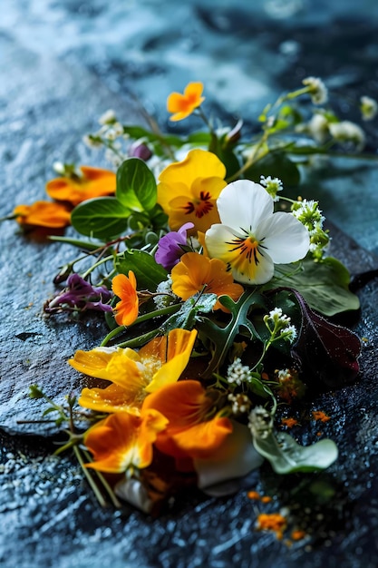 een bos bloemen die op de grond liggen