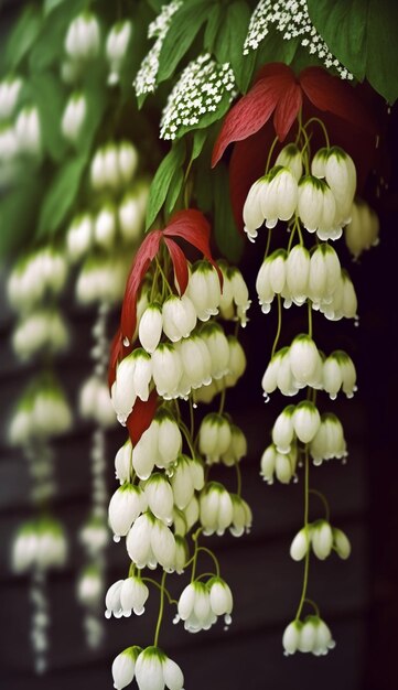 Een bos bloemen hangt aan een boom