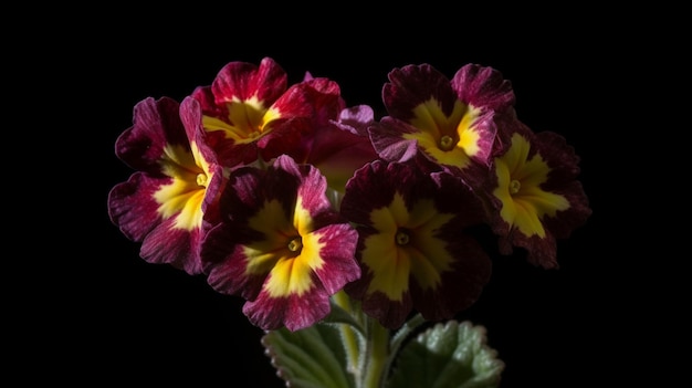 Een bos bloemen met een zwarte achtergrond