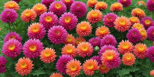 Een bos dahlia's in een tuin