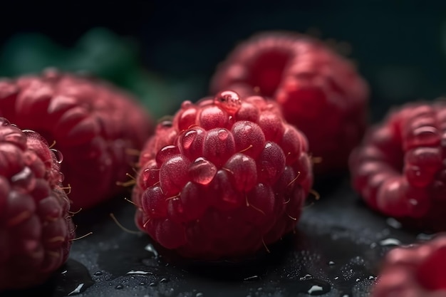 Een bos frambozen met waterdruppels erop