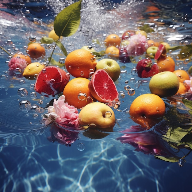 Een bos fruit dat in het water ligt