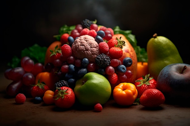 Een bos fruit op tafel Generatieve AI