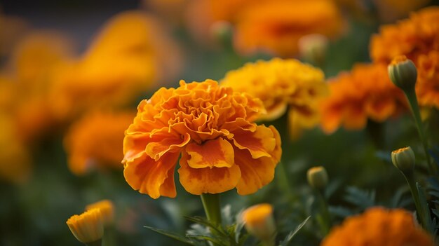 Een bos goudsbloemen in een tuin