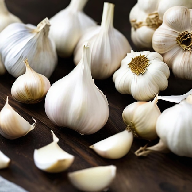 Een bos knoflook op een tafel.