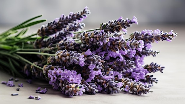 Een bos lavendelbloemen op een tafel