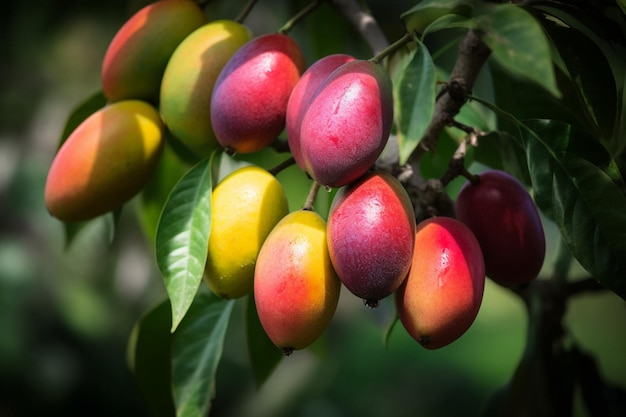 Een bos mango's aan een boom