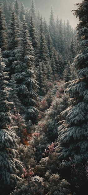 Een bos met een boom en het woord winter erop