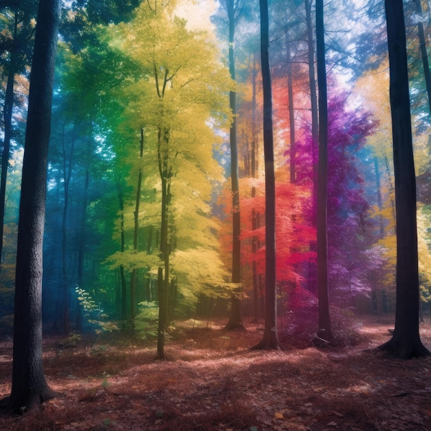 Een bos met veel bomen