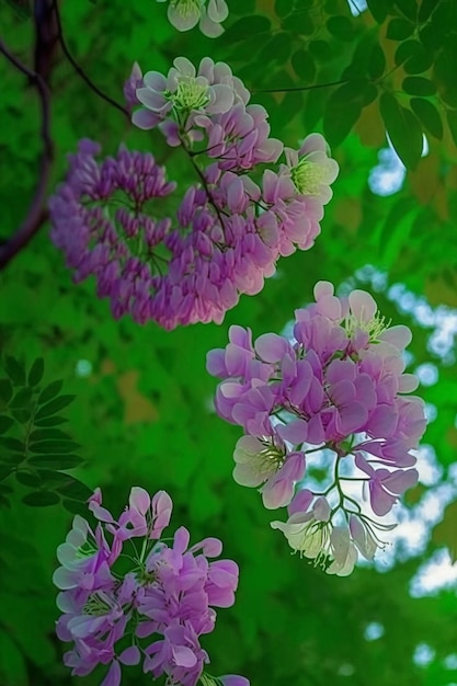 Een bos paarse bloemen met het woord liefde erop